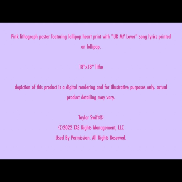 NEW Taylor Swift Lover Lithograph - Picture 2 of 5